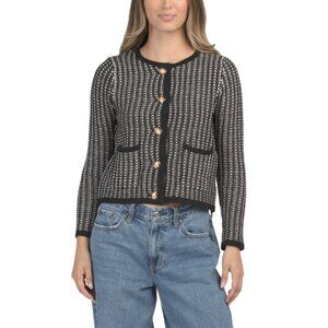 THEO & SPENCE Black Round Neck Button Front Cardigan